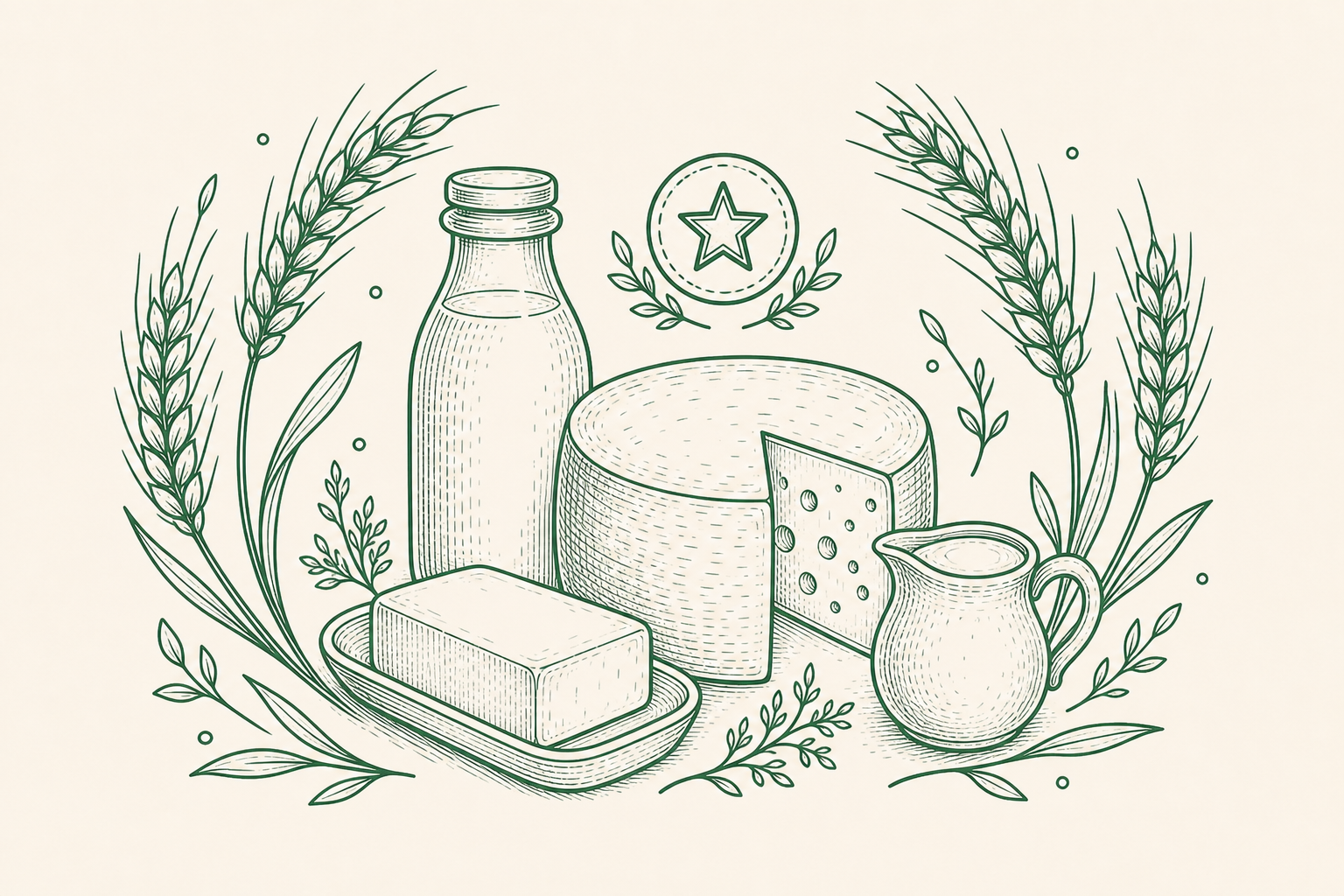 Молочные продукты от фермеров — иллюстрация